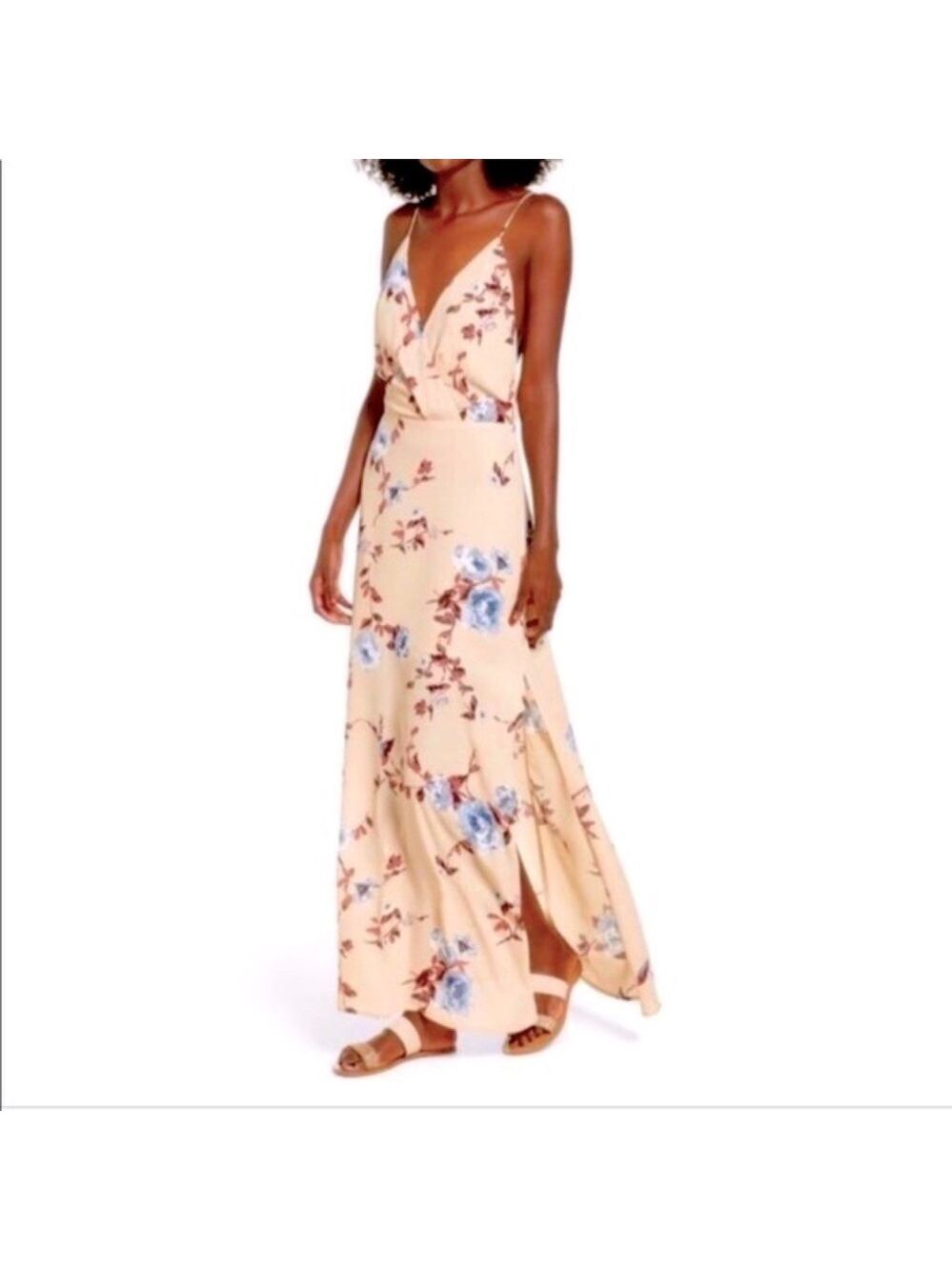 Lush Floral Print Surplice Maxi Dress